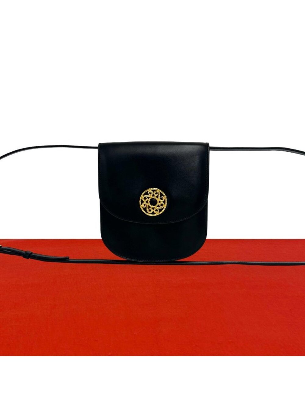 Celine Vintage Circle Calf Leather Mini Shoulder Bag Pochette Black